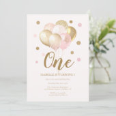 Für Kinder 1. Geburtstag Pink Balloons Party Einladung (Stehend Vorderseite)