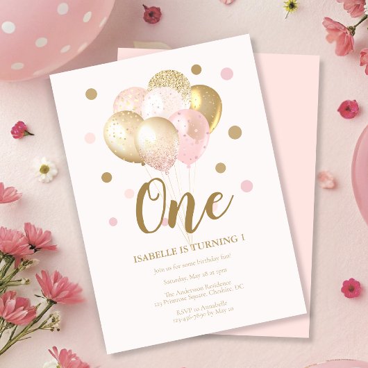 Für Kinder 1. Geburtstag Pink Balloons Party Einladung