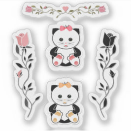 Für Kinder, kleine Kätzchen, Katzen, rosa und schw Aufkleber