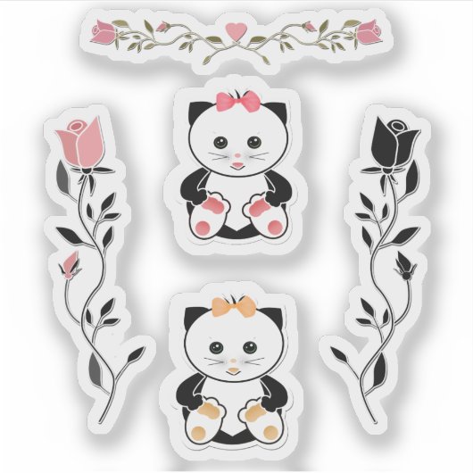 Für Kinder, kleine Kätzchen, Katzen, rosa und schw Aufkleber (Vorderseite)