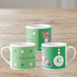 Für Kinder Leopard Name grün Espressotasse