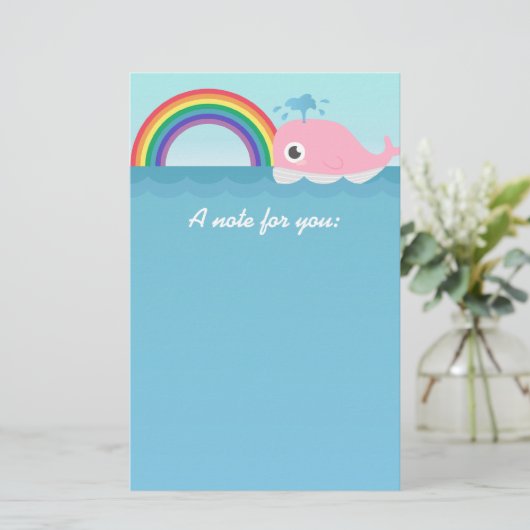 Für Kinder - niedlicher Baby-Rosa-Wal mit Briefpapier (Stehend Vorderseite)