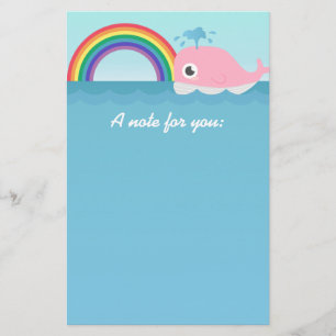 Für Kinder - Süßer Baby-Rosa-Wal mit Regenbogen Briefpapier