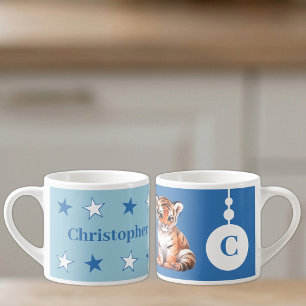 Für Kinder Tiger Name blau Espressotasse