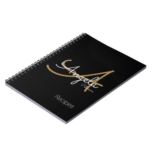 für Koch Rezepte Modernes Mit Monogramm Schwarz Notizblock (Linke Seite)