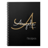 für Koch Rezepte Modernes Mit Monogramm Schwarz Notizblock (Vorderseite)