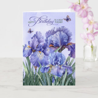 Für Lehrer Purple Iris mit Schmetterlingen zum Geb Karte