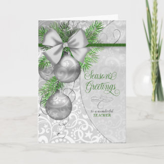 Für Lehrer Weihnachtsgrüße Silber Ornamente Feiertagskarte