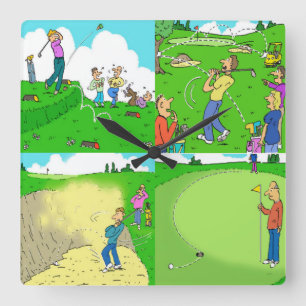 Für lustige Cartoons des Golfsports. Quadratische Wanduhr