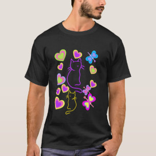Für Mädchen Süße Sommer Katzen Katze Retro Herz Ki T-Shirt