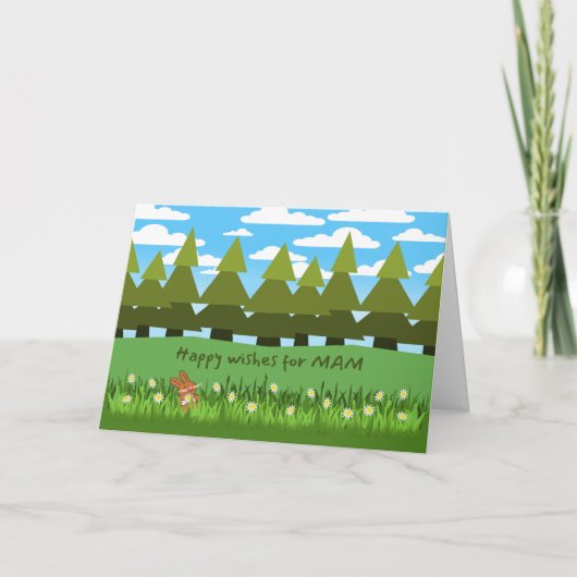 Für Mam Birthday Niedlich Bunny mit Daisy Card Karte (Vorderseite)