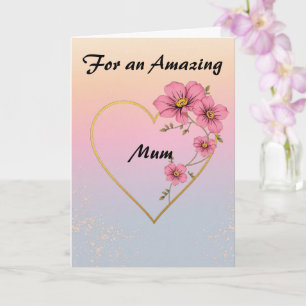 Für Mama Rosa Blumen Gold Herz Muttertag Karte