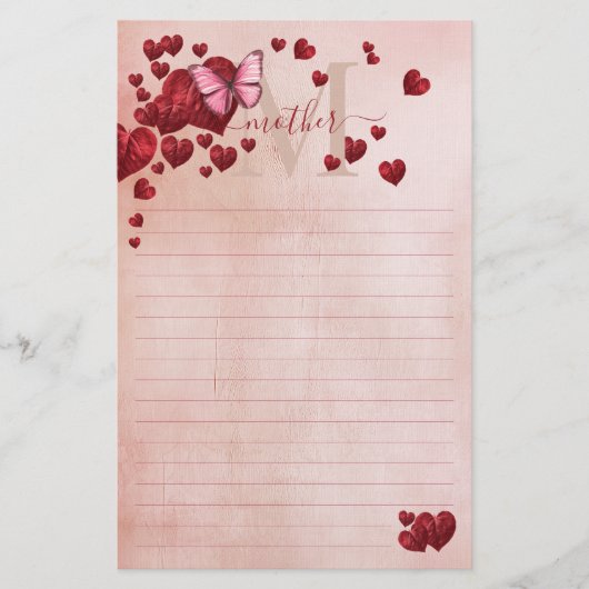 Für Mama Schmetterling Herzförmige Blätter Bouquet Briefpapier (Vorderseite)