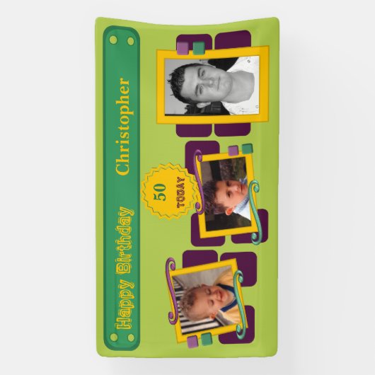 Für Männer 50. hinzufügen Fotos Namen grünes Party Banner (Vertikal)