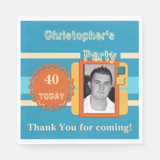 Für Männer heute 40 Foto Name blaues Party Serviette (Vorderseite)