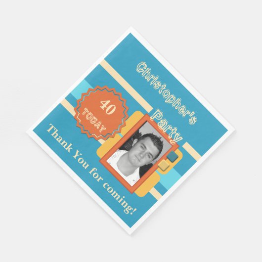 Für Männer heute 40 Foto Name blaues Party Serviette (Ecke)