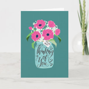 Für meine Frau mit Mason Jar voller rosa Blumen Karte