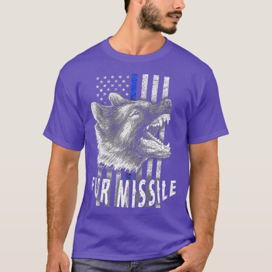 Fur Missile K9 Vertikale dünne blaue Linie Flag T-Shirt (Vorderseite)