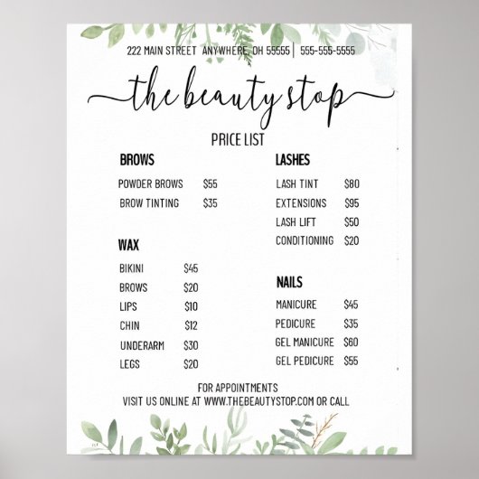 Für Nail Salon Preisliste Poster (Vorne)