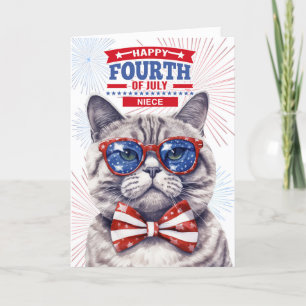 für Nichte 4. Juli Niedliche Patriotische Katze Feiertagskarte