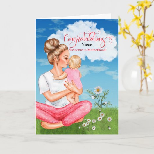 für Niece New Baby Gratulationen First Baby Girl Karte (Gelbe Blume)