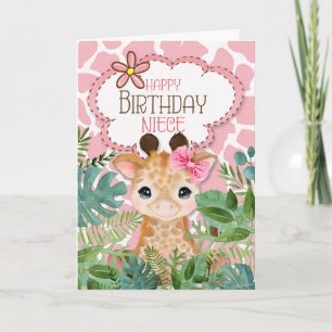 für Niece Pink Jungle Giraffe Themed Birthday Karte