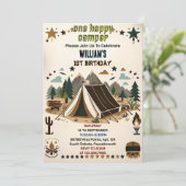 Für Niedliche Jungen ein glücklicher Camper 1. Geb Einladung (Stehend Vorderseite)