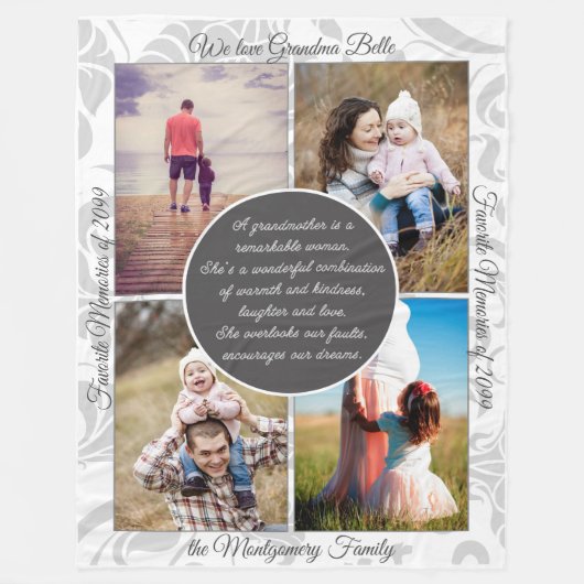 für Oma 4 Foto Name and Message Love Memory Fleecedecke (Vorderseite)