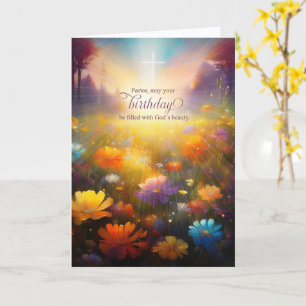 für Pastor zum Geburtstag Kreuz Wildblumenwiese Karte