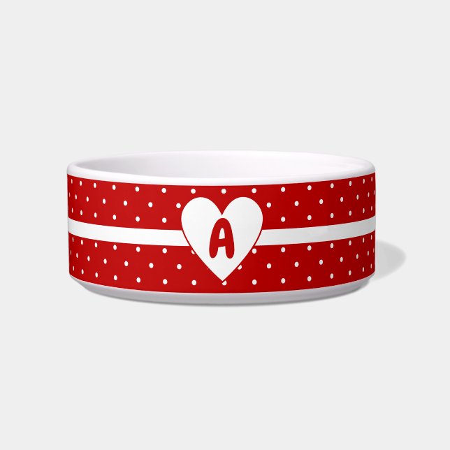 Für Pet Polka Dot Red White Background Monogramm Napf (Vorderseite)