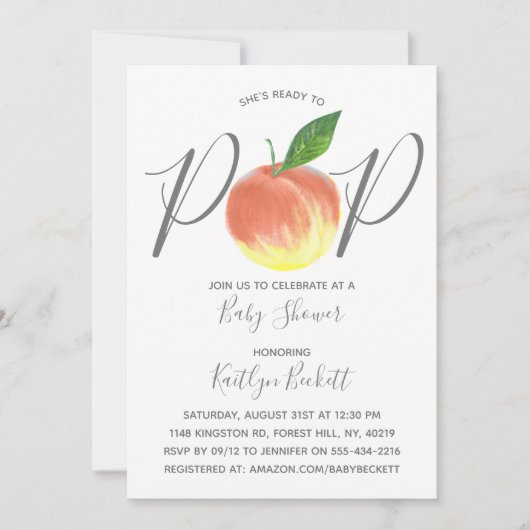 Für Pop bereit Wasserfarben Peach Babydusche Einladung (Vorderseite)