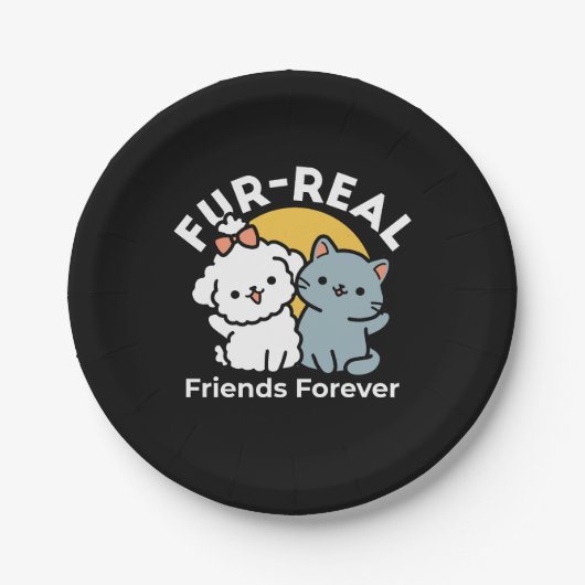 Fur-Real Friends Forever | Niedliches Katzen- und  Pappteller (Vorderseite)