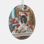 Für Santa Newfie Cookie Taster Ornament Aus Glas (Vorderseite Rechts)
