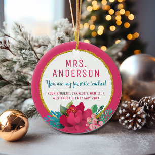 Für sie mein Lieblingslehrer Weihnachtsrosa Keramik Ornament