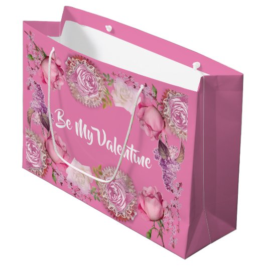 Für sie mein Valentiner Romantischer Rosa Lilac Große Geschenktüte (Vorderseite Schrägansicht)