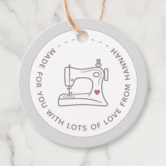 Für Sie mit Liebe Nähmaschine & Herz Geschenkanhänger (Vorderseite)