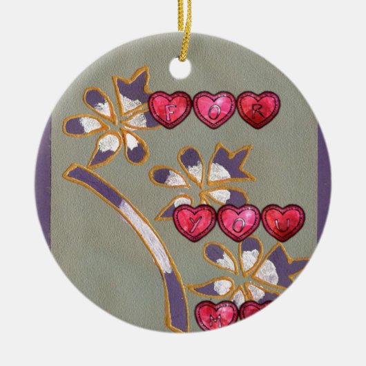 Für Sie von mir: Schönes Blumenherzendesign Keramikornament (Vorne)