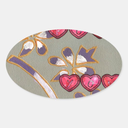 Für Sie von mir: Schönes Blumenherzendesign Ovaler Aufkleber (Vorderseite)