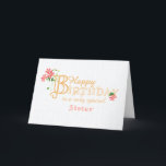 Für Sister Birthday mit Clematis Blume Card Feiertagskarte<br><div class="desc">Eine elegante, minimalistische Geburtstagskarte für Ihre Schwester mit goldenem Effekt-Buchstaben und pinkfarbenroten Clematis-Blume und ihren langen, schlammigen Stielen und Blätter. Die Titelgrüße ist "Happy Birthday to a very special Sister" in Goldeffektschrift mit einem übergroßen Buchstaben "B", der mit einem Haufen von Clematis-Blume und seinen langen Toren und Blätter verstrickt ist....</div>