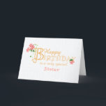 Für Sister Birthday mit Clematis Blume Card Feiertagskarte<br><div class="desc">Eine elegante, minimalistische Geburtstagskarte für Ihre Schwester mit goldenem Effekt-Buchstaben und pinkfarbenroten Clematis-Blume und ihren langen, schlammigen Stielen und Blätter. Die Titelgrüße ist "Happy Birthday to a very special Sister" in Goldeffektschrift mit einem übergroßen Buchstaben "B", der mit einem Haufen von Clematis-Blume und seinen langen Toren und Blätter verstrickt ist....</div>