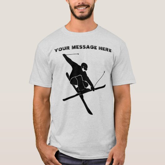Für Skifahrer Ski Trick Black Silhouette Grafik T-Shirt (Vorderseite)