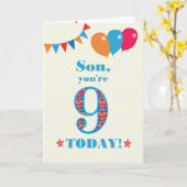 Für Son 9th Birthday Bunting and Balloons Card Karte (Gelbe Blume)
