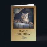 Für Son Birthday mit Schneeleopard Karte<br><div class="desc">Eine Geburtstagskarte für einen Sohn,  der einen Regalschneeleopard in seiner Höhle zeigt.</div>