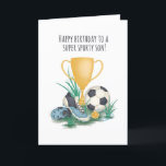 Für Son Sporty Football Geburtstagkarte Karte<br><div class="desc">Charmanter Sportfußball Sohn glücklichen Geburtstagskarte. Ideal für einen besonderen Jungen. Exklusives Design für die Marke Green Elephant Cards.</div>
