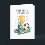 Für Son Sporty Football Geburtstagkarte Karte<br><div class="desc">Charmanter Sportfußball Sohn glücklichen Geburtstagskarte. Ideal für einen besonderen Jungen. Exklusives Design für die Marke Green Elephant Cards.</div>