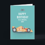 Für Son Sporty Racing Car Geburtstagskarte Karte<br><div class="desc">Moderner sportlicher Rennwagen F1 Sohn Geburtstagskarte. Exklusives Design für die Marke Green Elephant Cards.</div>