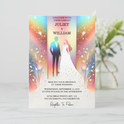 Für Stars Glam Bright Pastel Ombre Glitzer Wedding Einladung (Stehend Vorderseite)