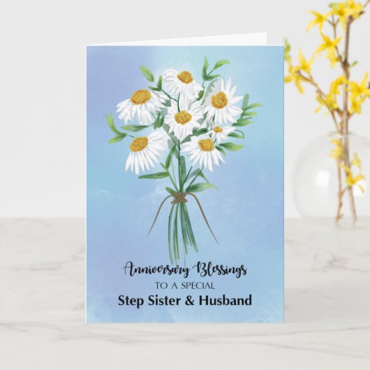 Für Step Sister and Husband Wedding Anniversary Karte (Gelbe Blume)
