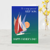 Für Stepson am Vatertag Segelboote bei Sunset Karte (Gelbe Blume)