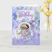 für Tante Cup of Tee und violette Blumen Geburtsta Karte (Gelbe Blume)
